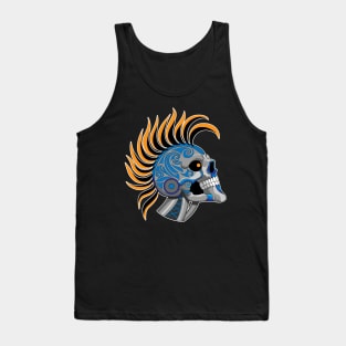 Tattooed Robot Skull with Orange Mohawk Tank Top